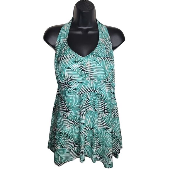 Sea & Sand Beachwear palm leaf on piece swimsuit swimdress 18w - Picture 1 of 7